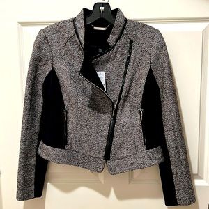 White House Black Market Tweed/Leather Trim Jacket - Size 00